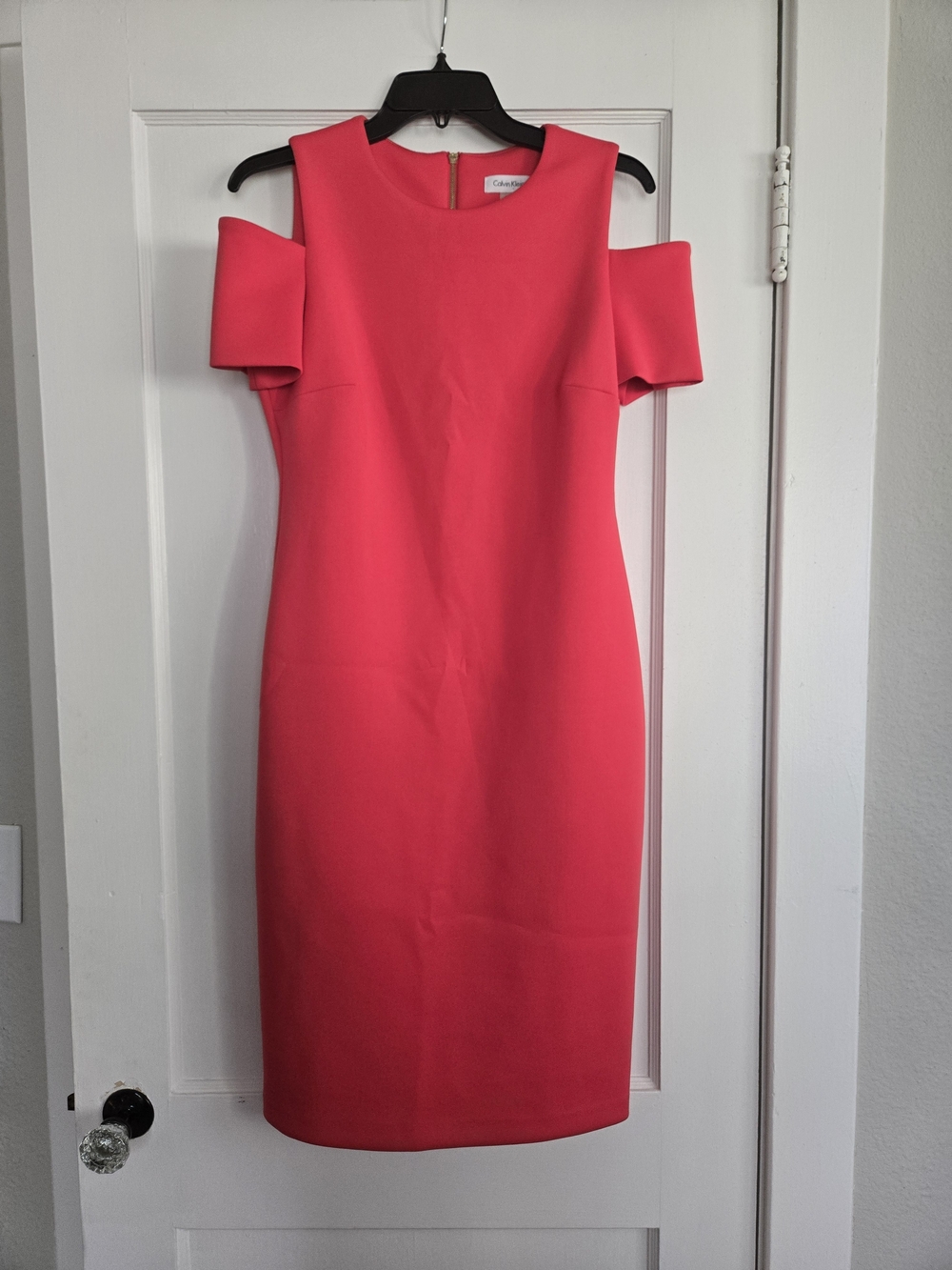 Calvin Klein Bright Pink Cold-Shoulder Midi Sheath Dress